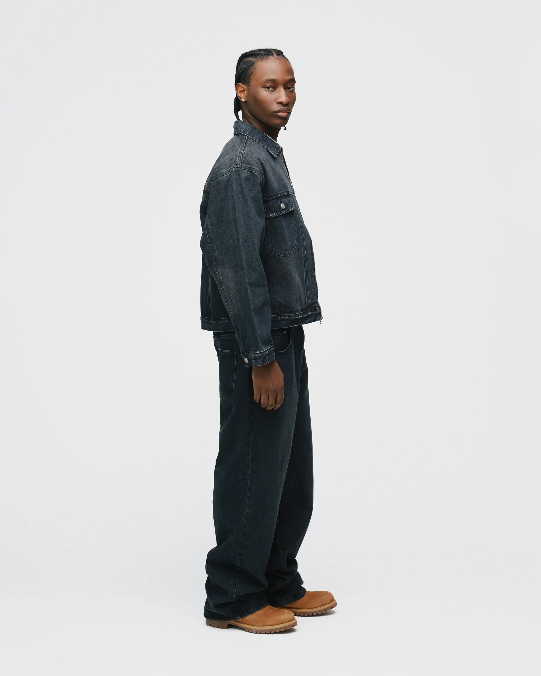 Baggy Denim Pants - Washed Black