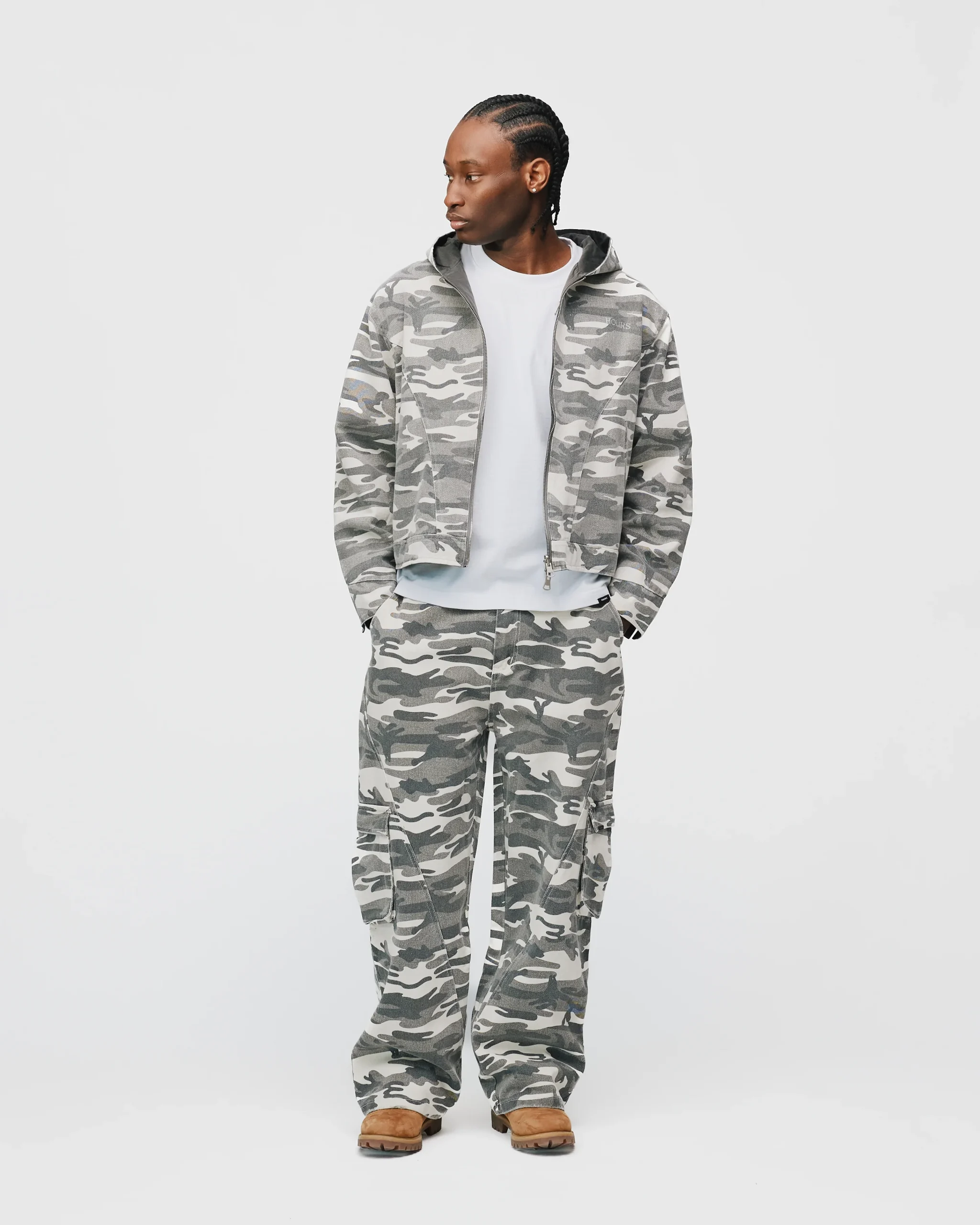 Baggy Cargo Pants - White Camo