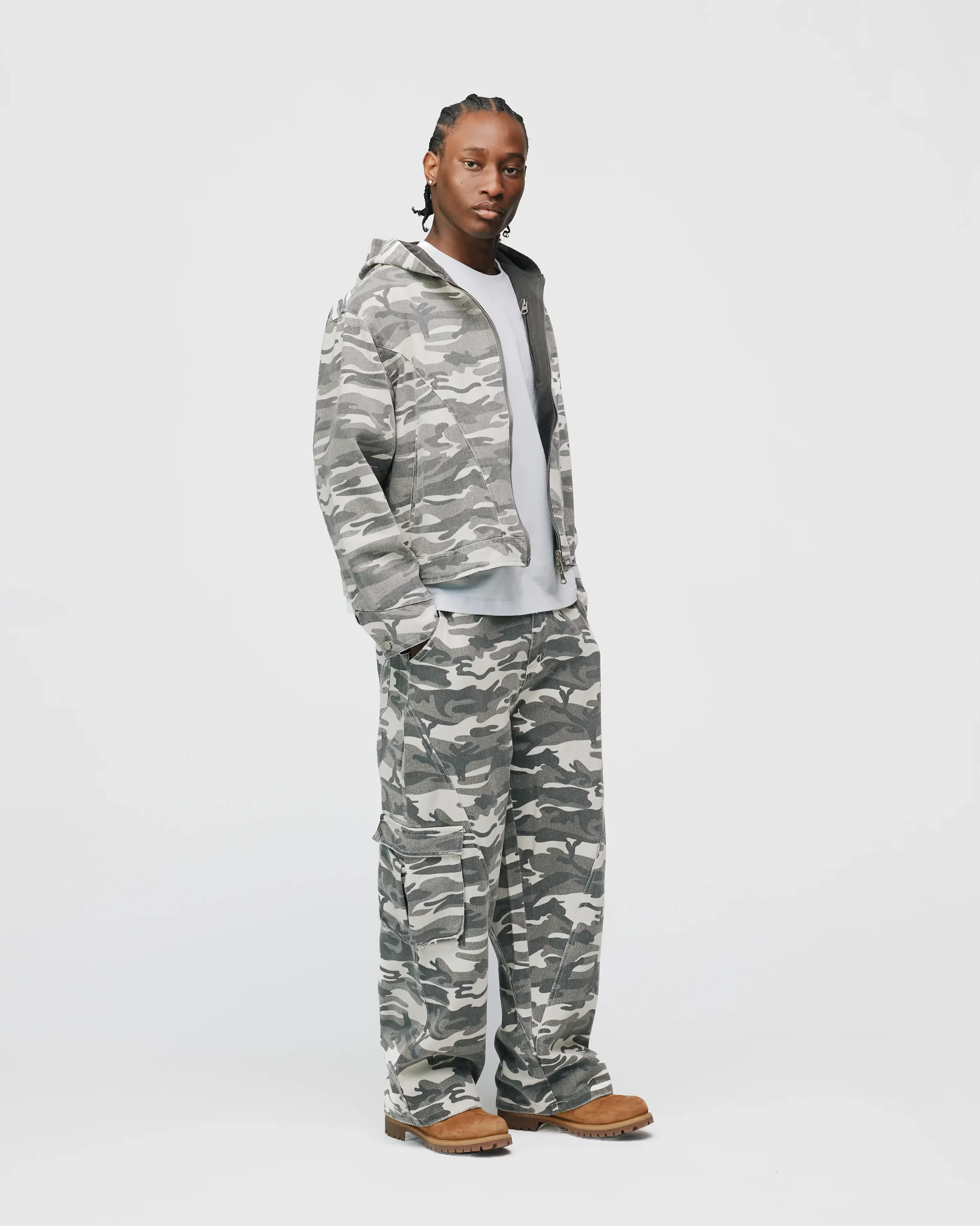 Baggy Cargo Pants - White Camo