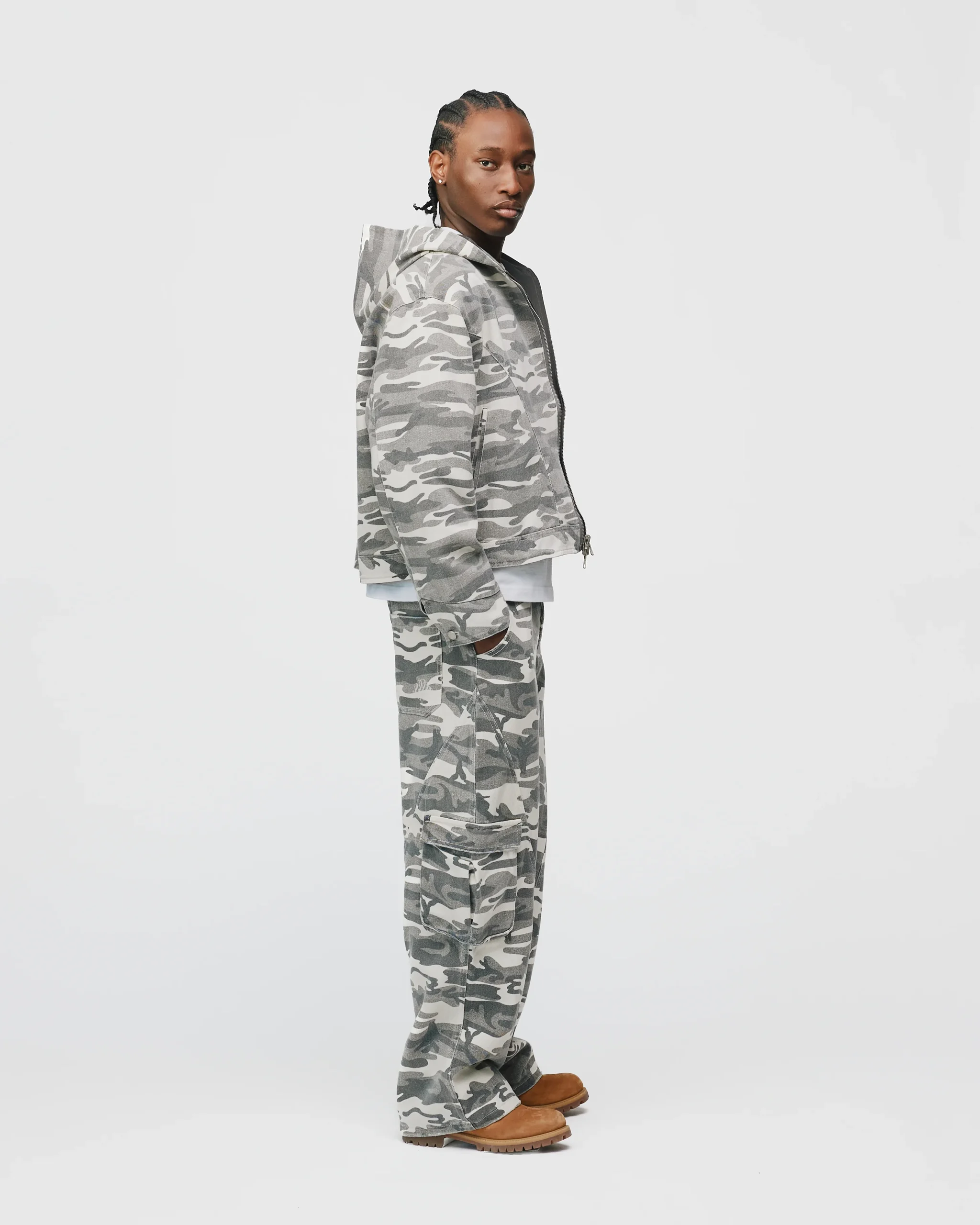Baggy Cargo Pants - White Camo