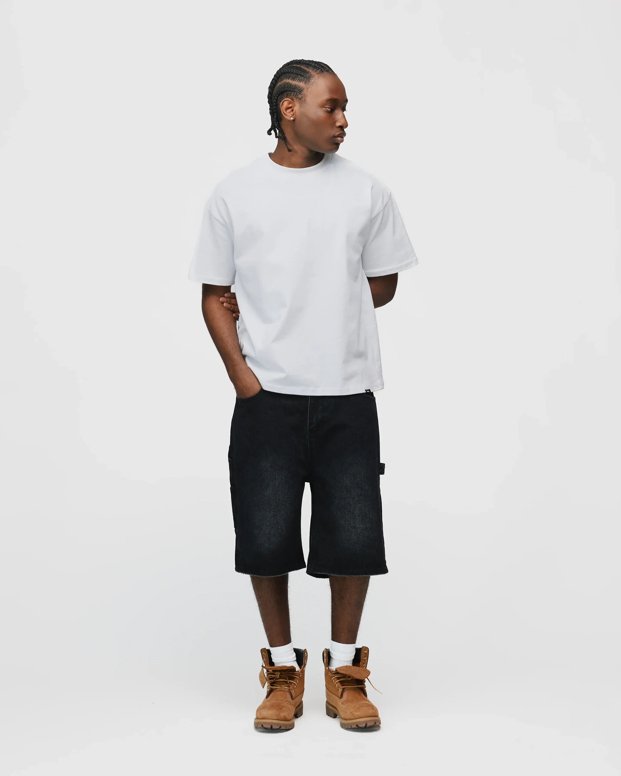Baggy Denim Shorts - Washed Black